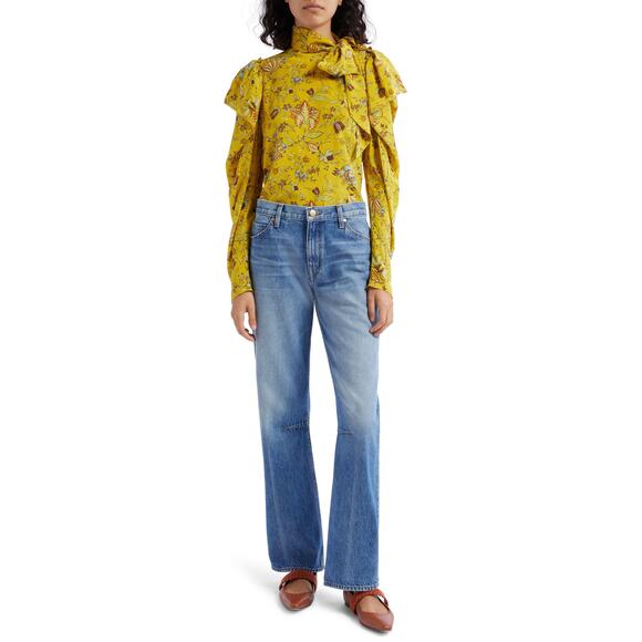 Ulla Johnson 100% Silk Yellow Floral Brea Tie Neck Blouse Size 8 - Picture 1 of 8